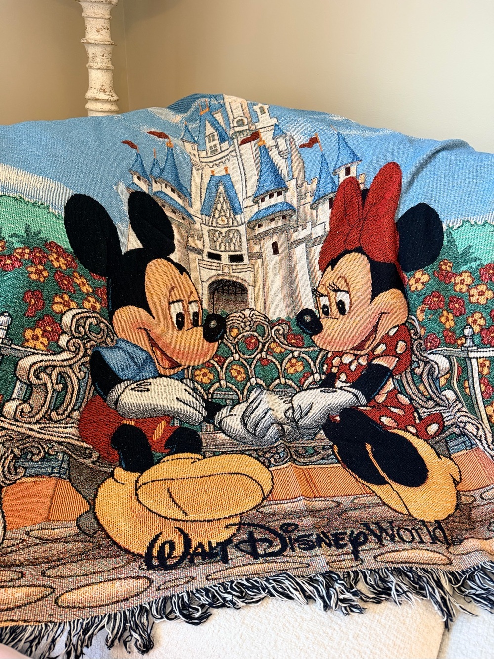Disney Mickey & Minnie Castle Woven Throw Blanket - Blue, Red, Yellow
